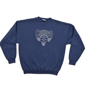 Vintage Logo 7 Blue Pullover Sweater Men L Heavy Weight USA Made Dallas Cowboys